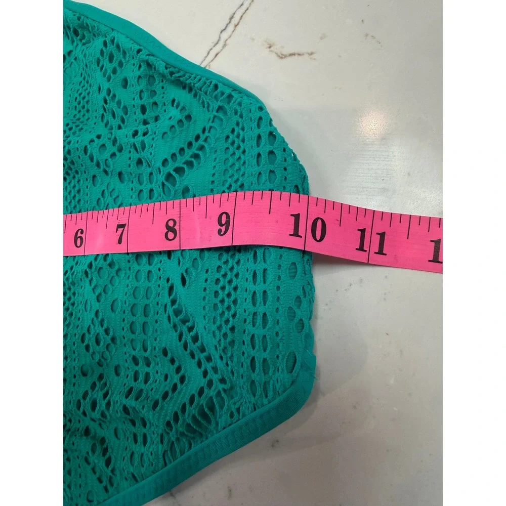 Becca Colorplay Lace Overlay One-Piece Swimsuit Teal Green High Neck‎ New